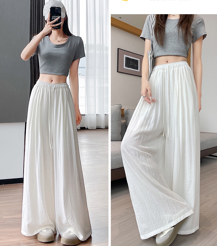 Drape cotton linen wide leg pants ice silk pants for women