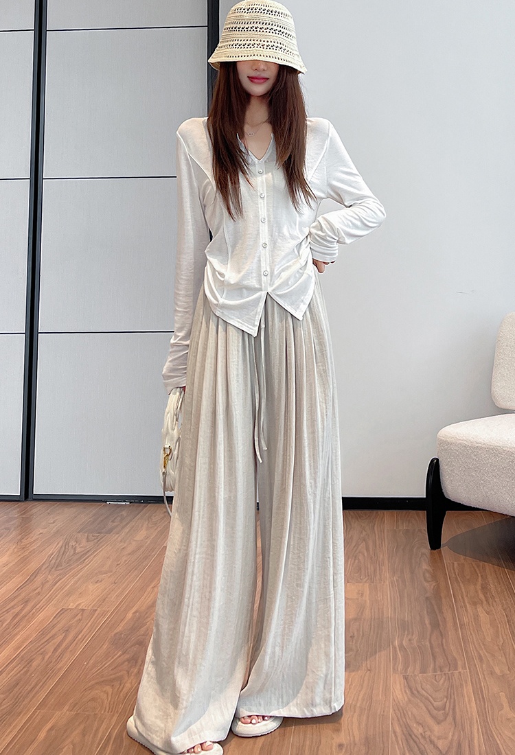 Drape cotton linen wide leg pants ice silk pants for women