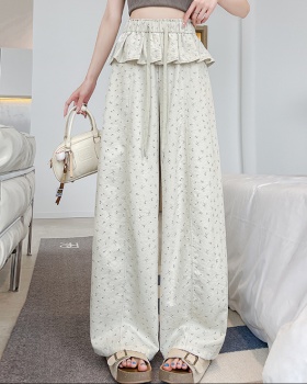Thin casual pants floral wide leg pants for women