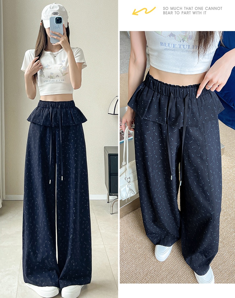 Thin casual pants floral wide leg pants for women