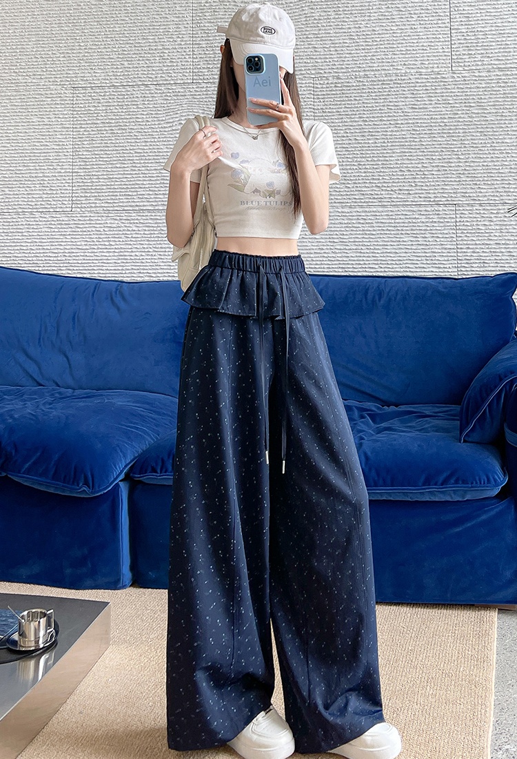 Thin casual pants floral wide leg pants for women