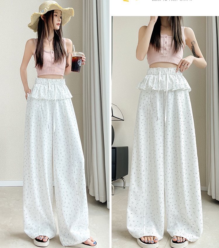 Thin casual pants floral wide leg pants for women