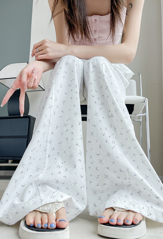 Thin casual pants floral wide leg pants for women