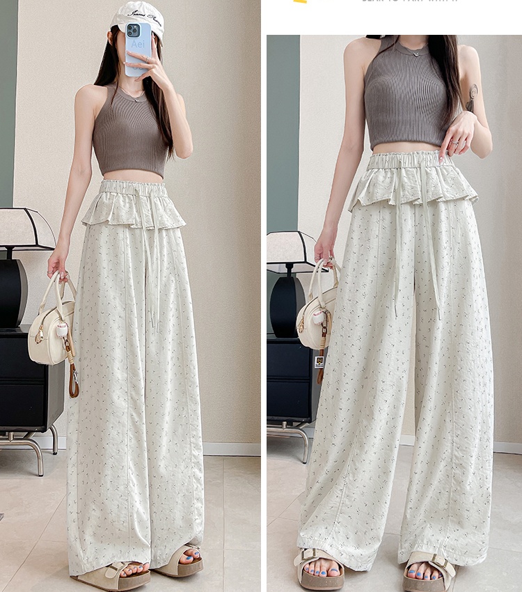 Thin casual pants floral wide leg pants for women