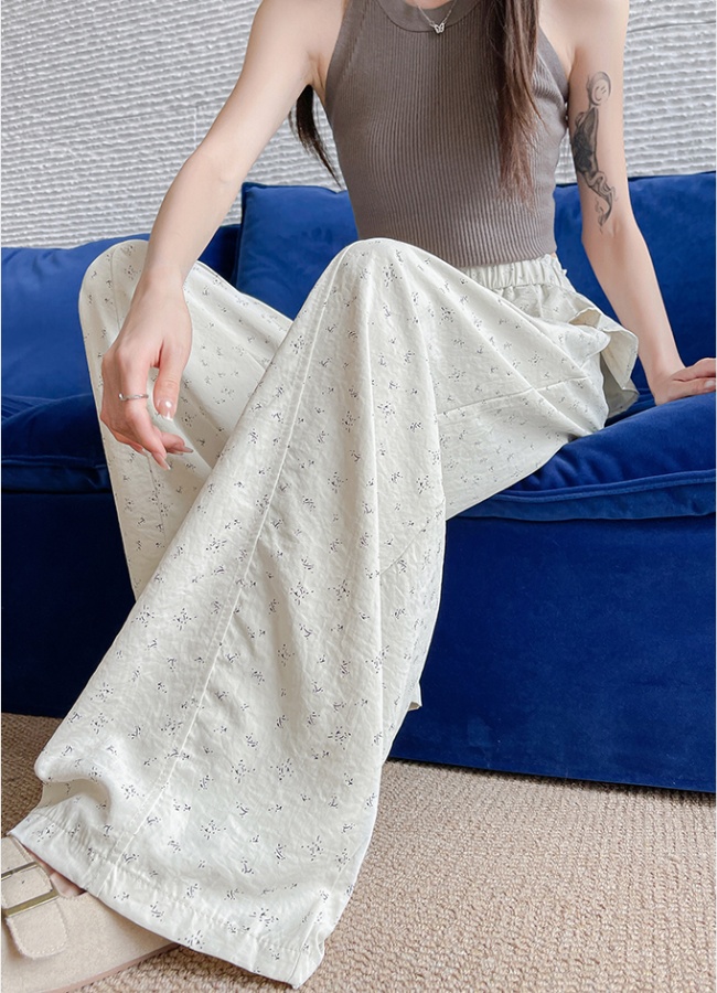 Thin casual pants floral wide leg pants for women