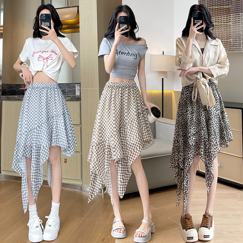 Summer A-line irregular leopard sweet all-match skirt