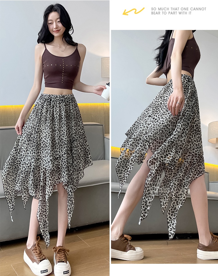 Summer A-line irregular leopard sweet all-match skirt