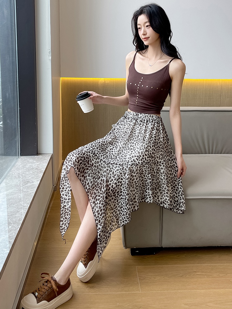 Summer A-line irregular leopard sweet all-match skirt