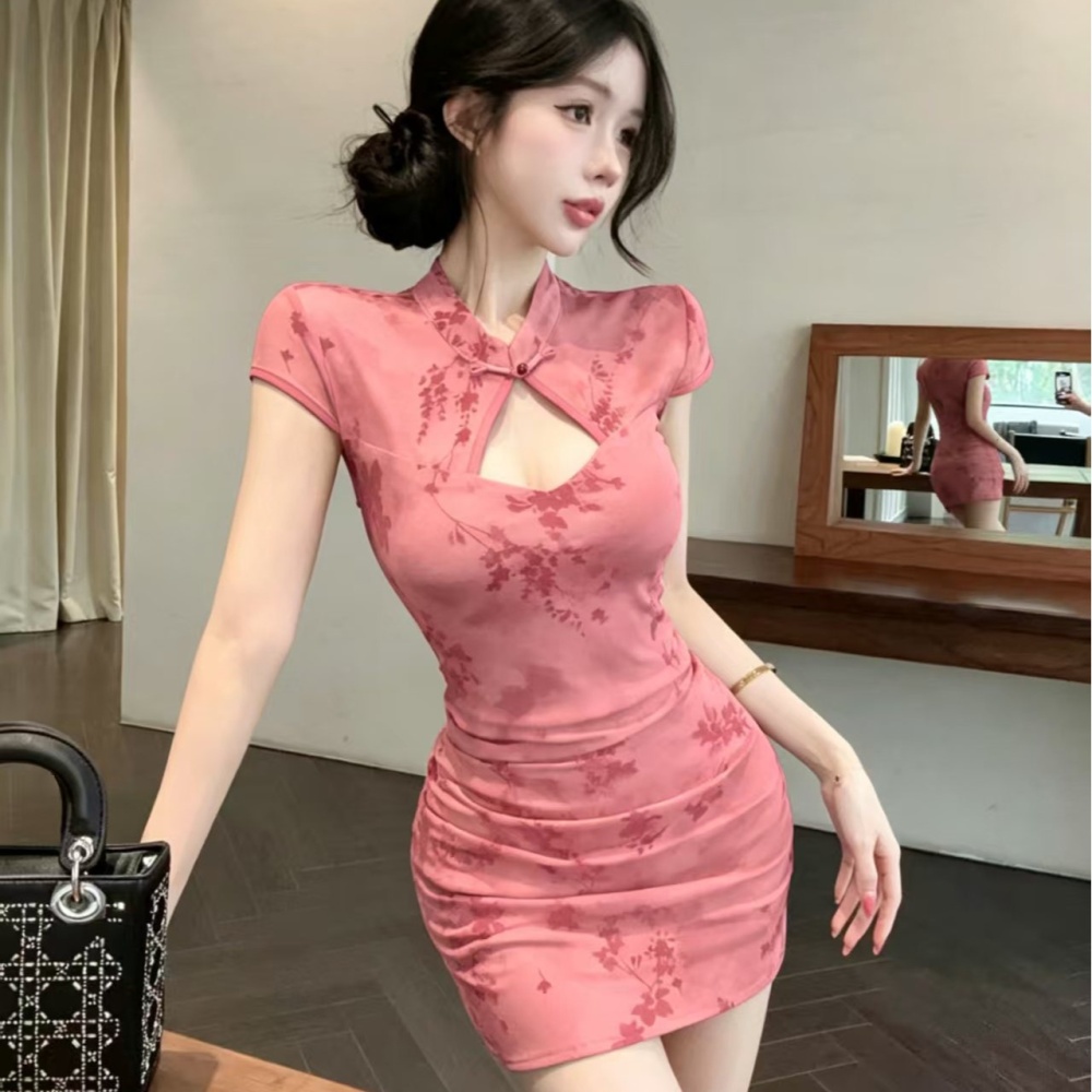Package hip temperament dress short summer cheongsam