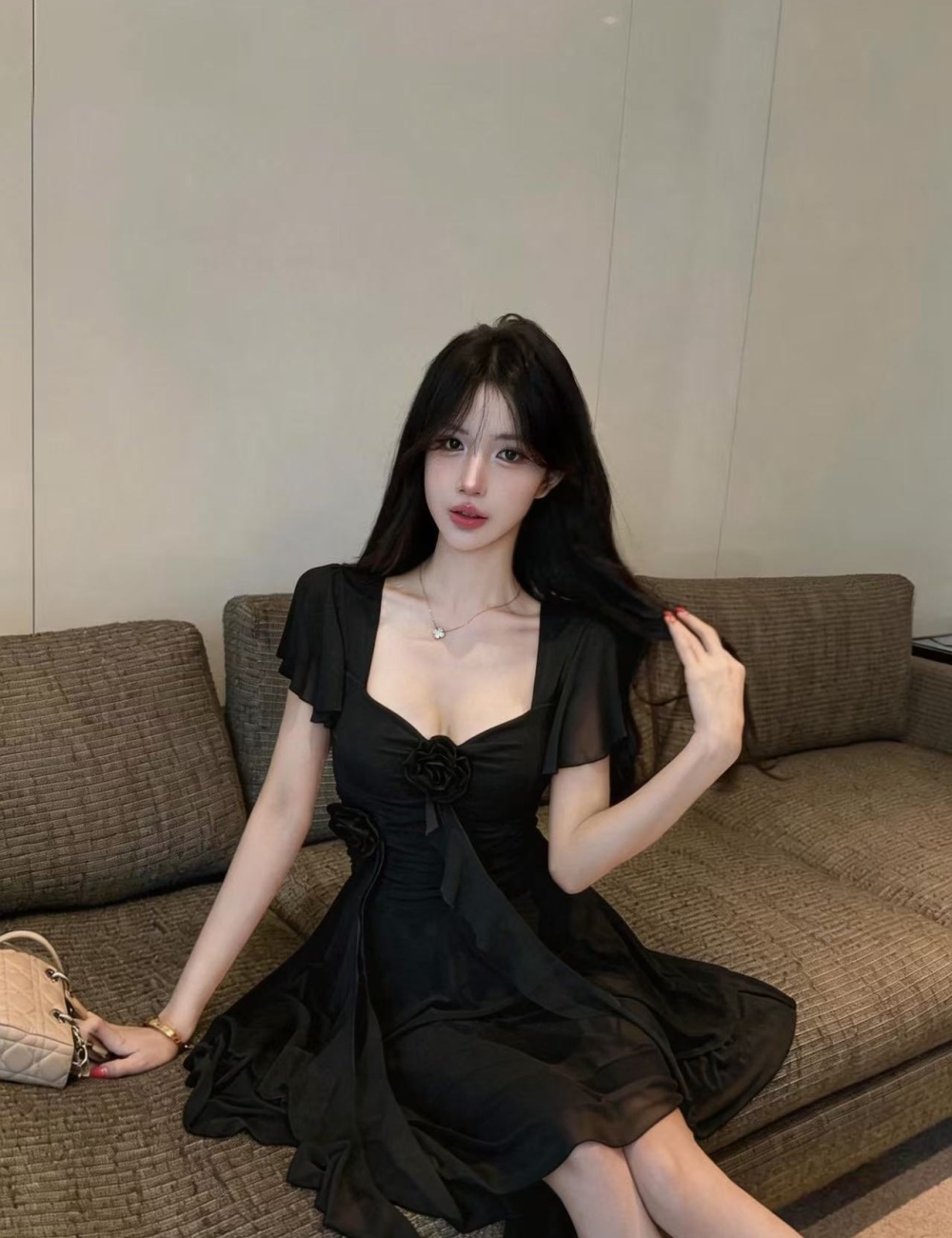 Thick and disorderly splice France style gauze dress for women