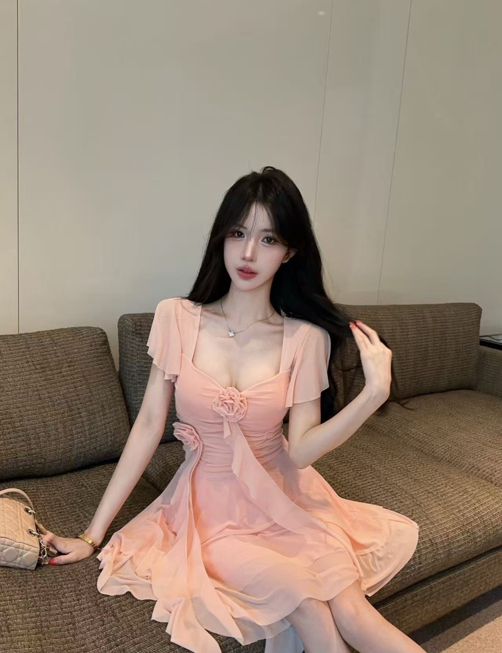 Thick and disorderly splice France style gauze dress for women