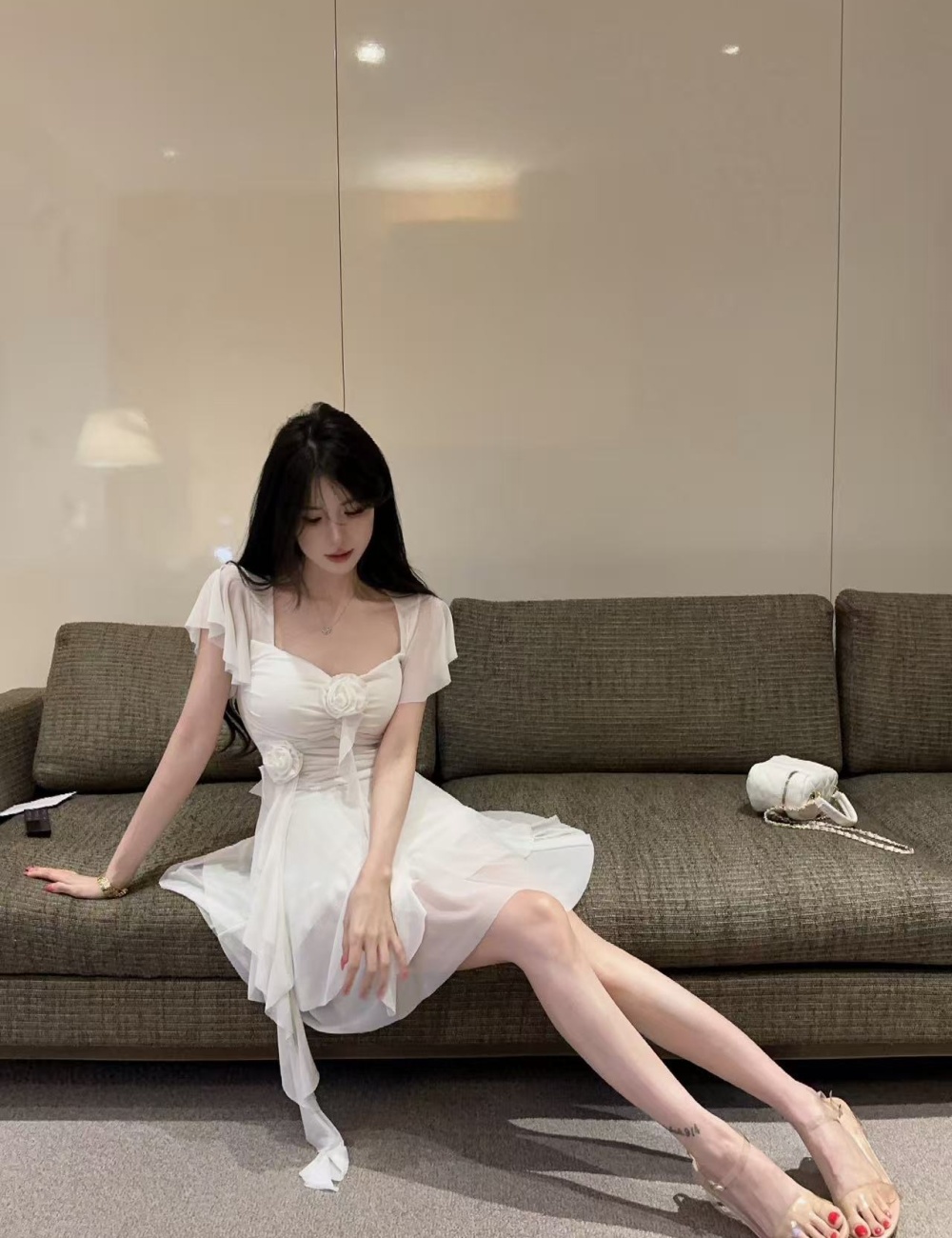 Thick and disorderly splice France style gauze dress for women