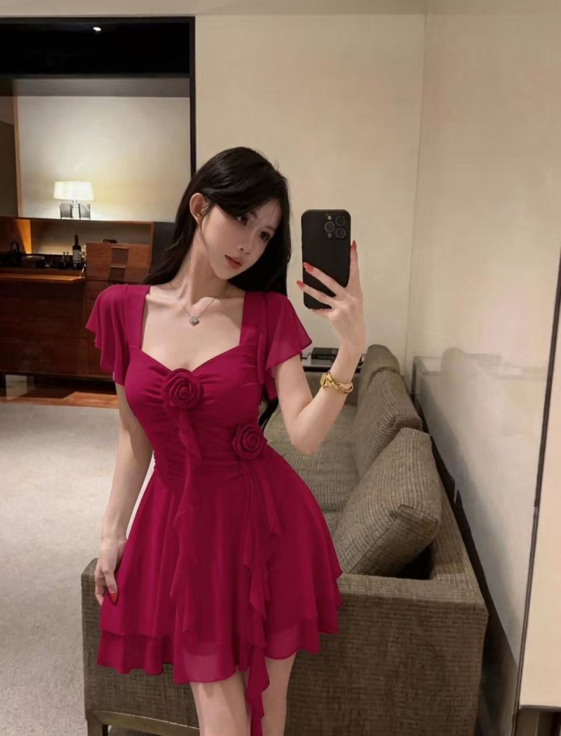 Thick and disorderly splice France style gauze dress for women