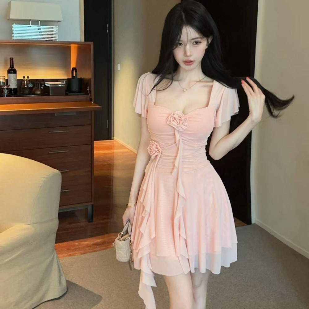 Thick and disorderly splice France style gauze dress for women