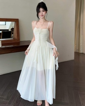 Sling slim tender vacation pinched waist France style dress