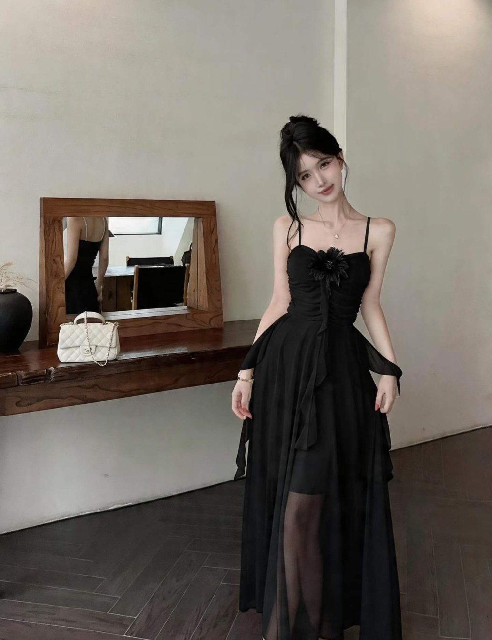 Sling slim tender vacation pinched waist France style dress