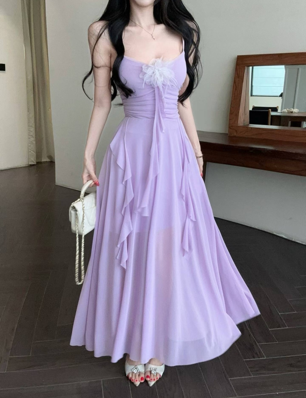 Sling slim tender vacation pinched waist France style dress