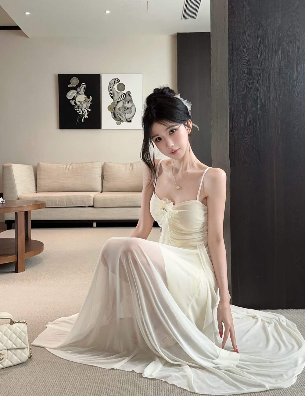 Sling slim tender vacation pinched waist France style dress