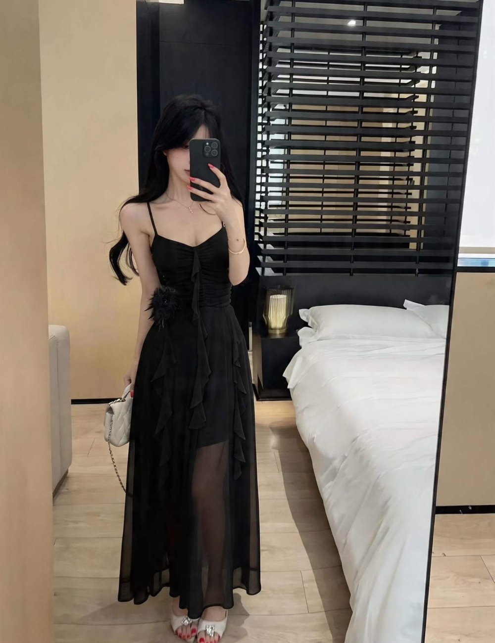 Sling slim tender vacation pinched waist France style dress