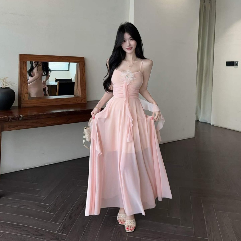 Sling slim tender vacation pinched waist France style dress