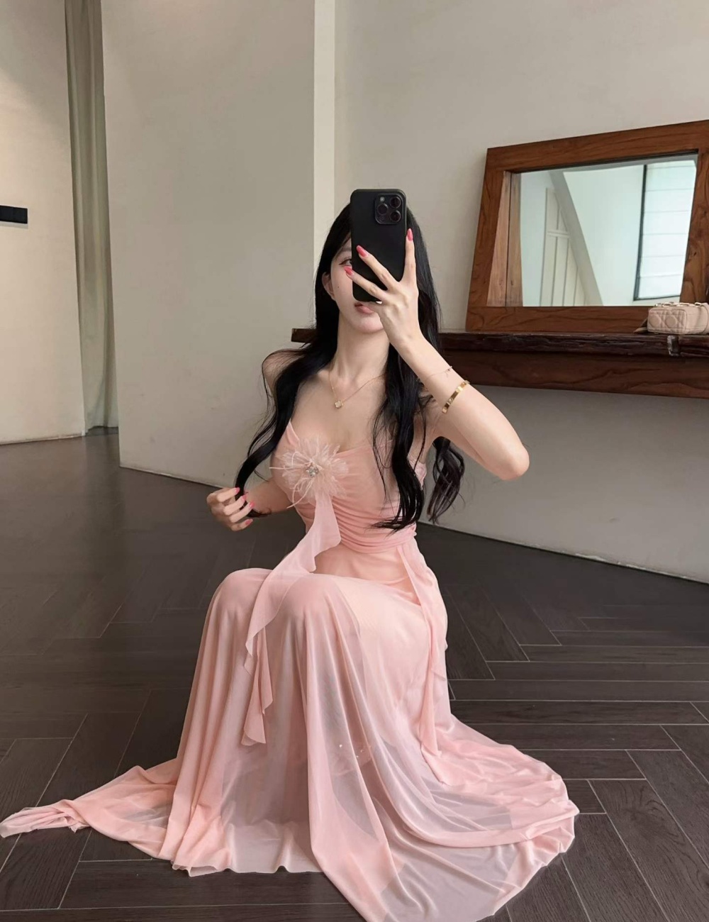 Sling slim tender vacation pinched waist France style dress