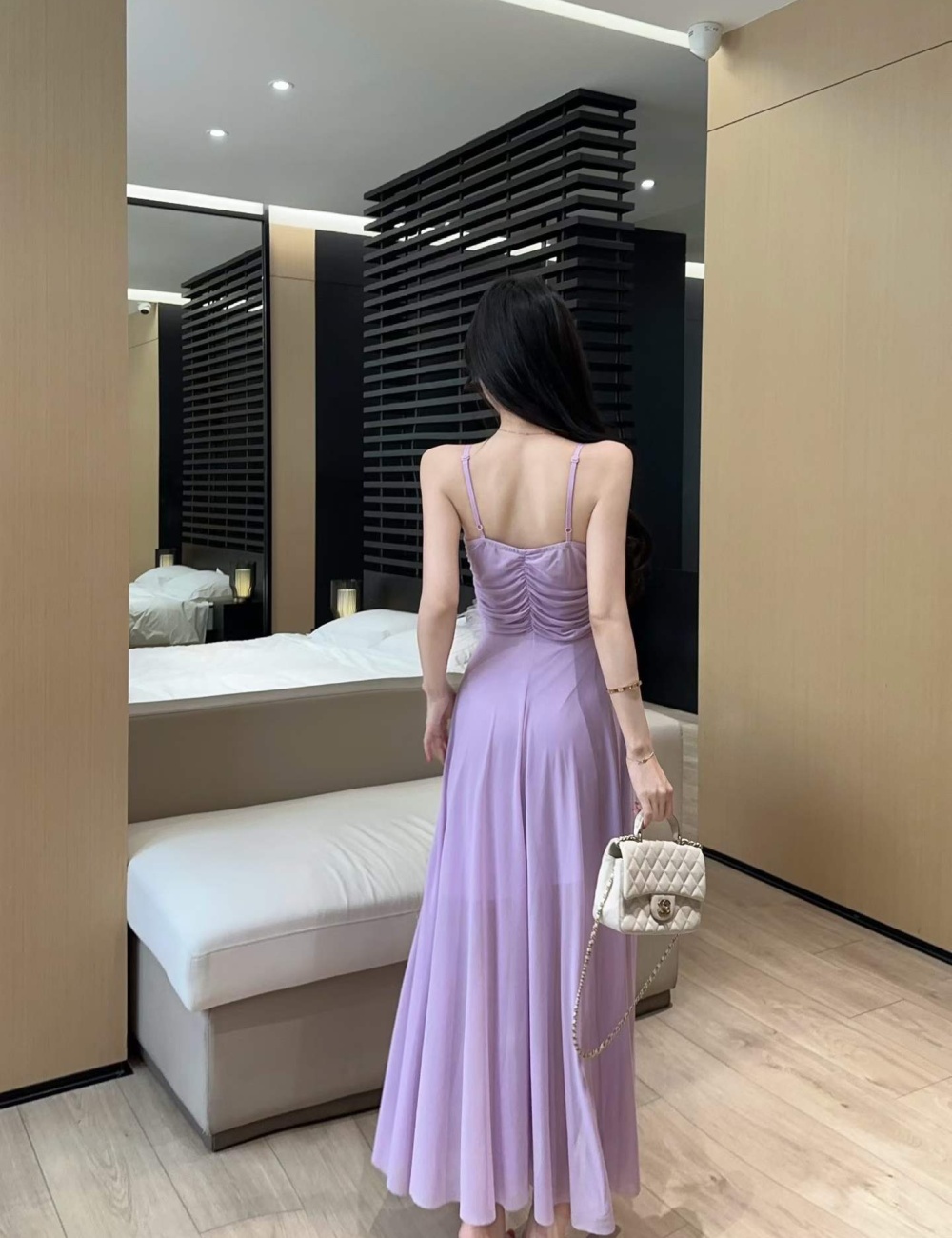 Sling slim tender vacation pinched waist France style dress