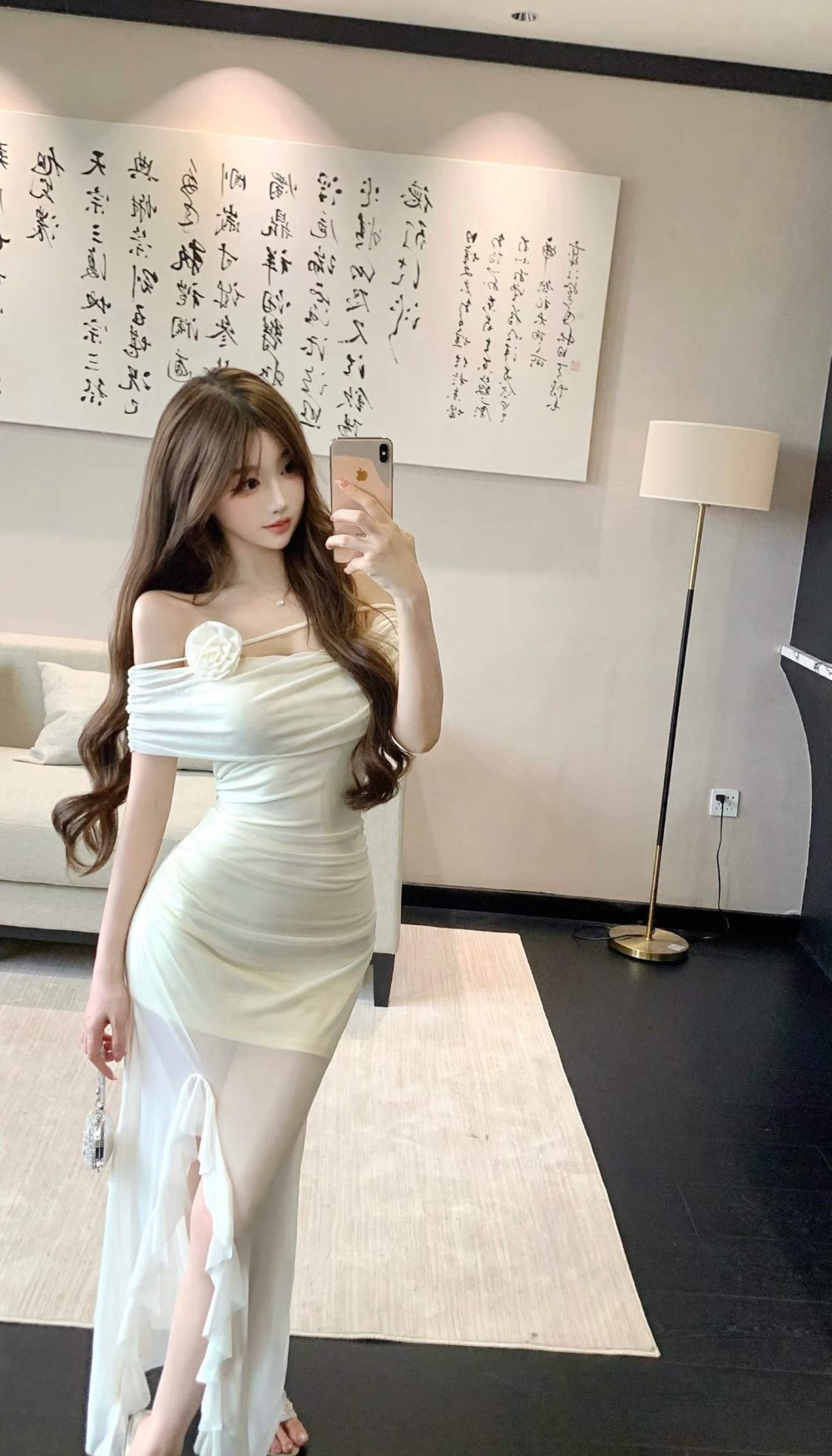 A-line sloping shoulder France style chiffon dress