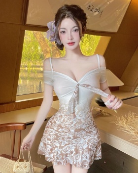 Slim lace package hip pinched waist temperament sling dress