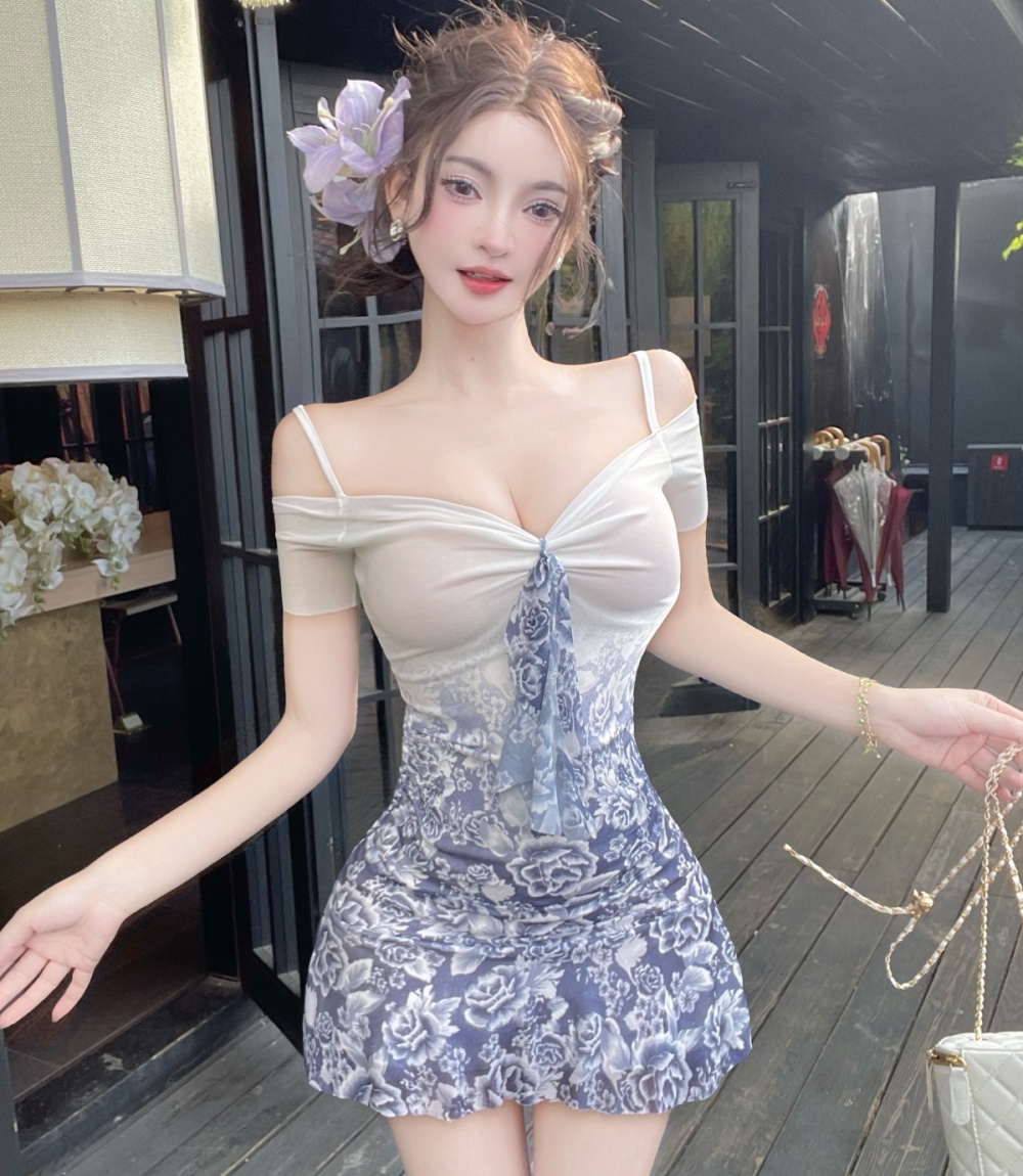 Slim lace package hip pinched waist temperament sling dress