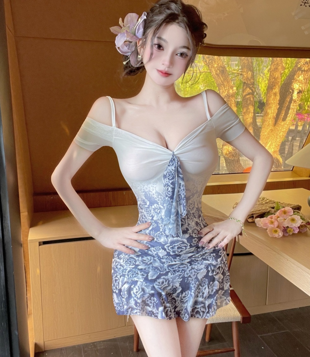 Slim lace package hip pinched waist temperament sling dress