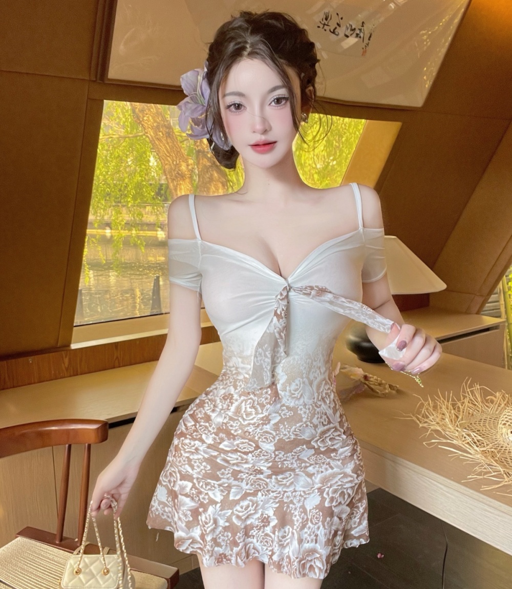 Slim lace package hip pinched waist temperament sling dress