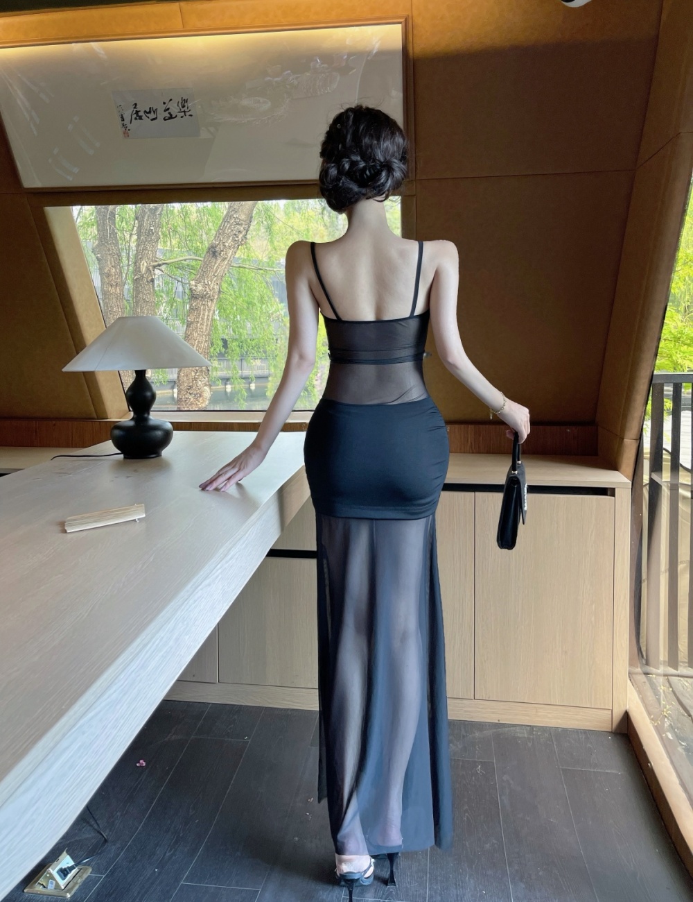 Sexy tassels translucent bottoming long splice gauze dress