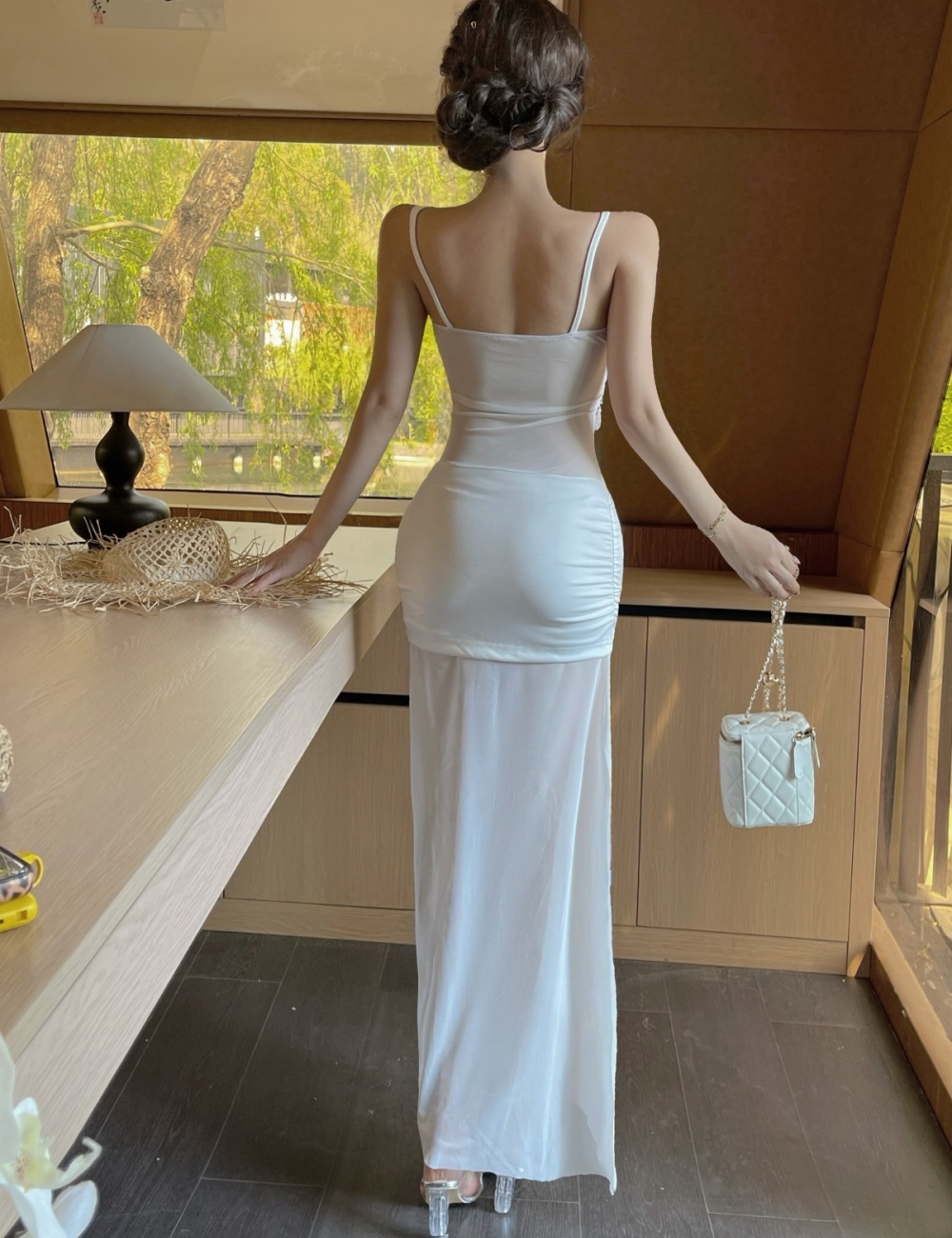Sexy tassels translucent bottoming long splice gauze dress