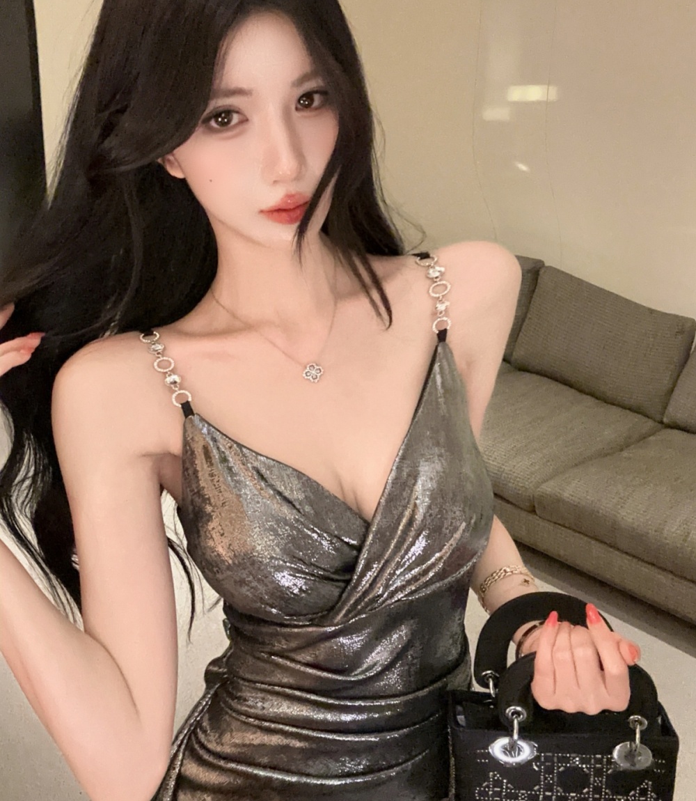 A-line sling refreshing dress halter package hip T-back