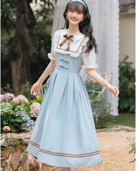 Pseudo-two art sweet court style slim show young dress