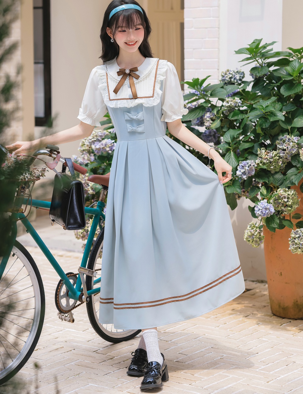 Pseudo-two art sweet court style slim show young dress