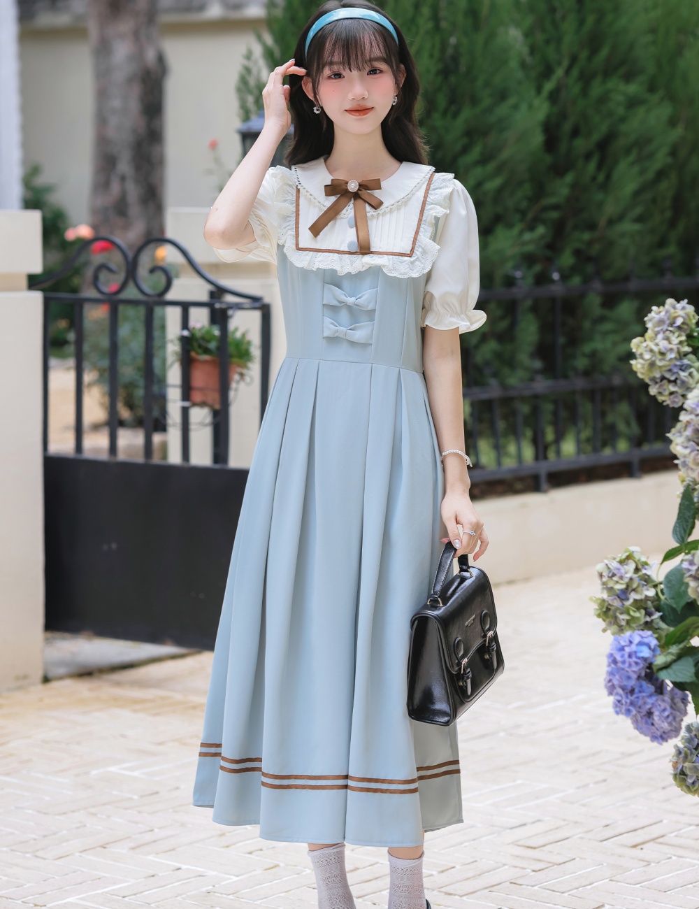 Pseudo-two art sweet court style slim show young dress