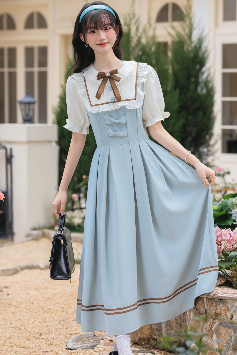 Pseudo-two art sweet court style slim show young dress