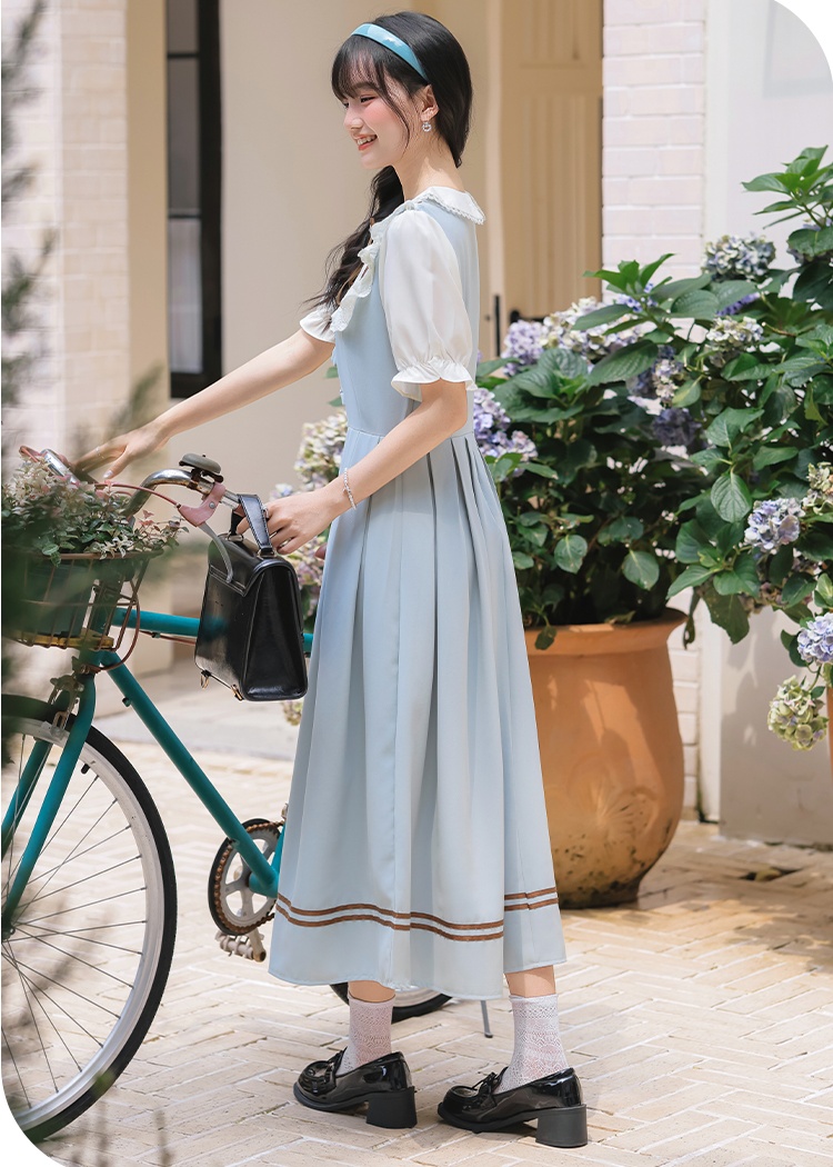 Pseudo-two art sweet court style slim show young dress