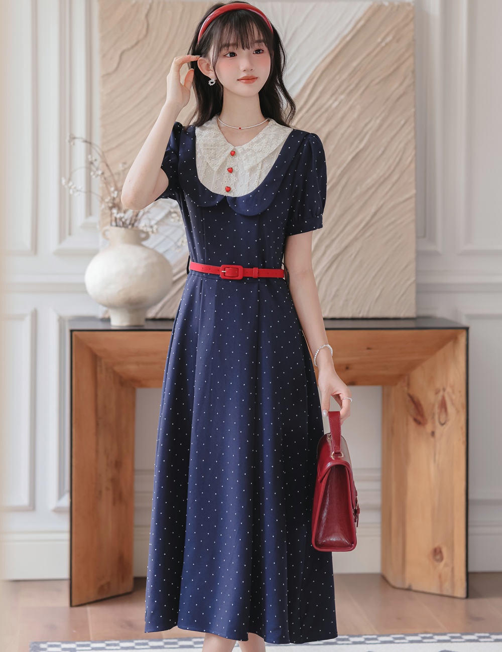 France style dress pinched waist long dress for women