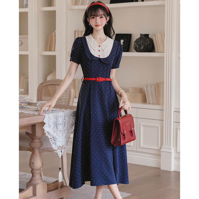France style dress pinched waist long dress for women