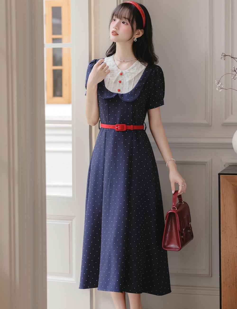 France style dress pinched waist long dress for women