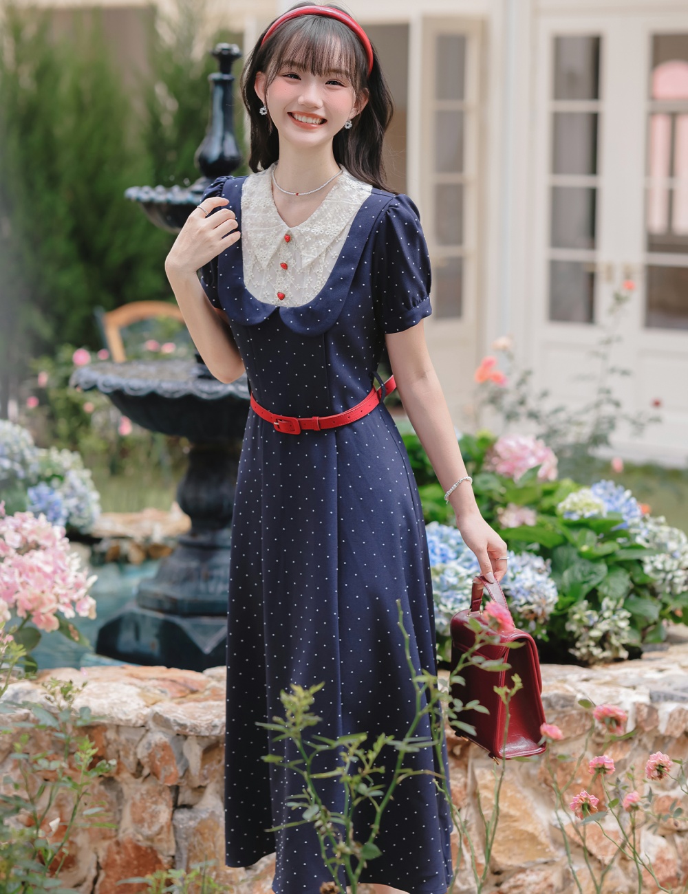 France style dress pinched waist long dress for women
