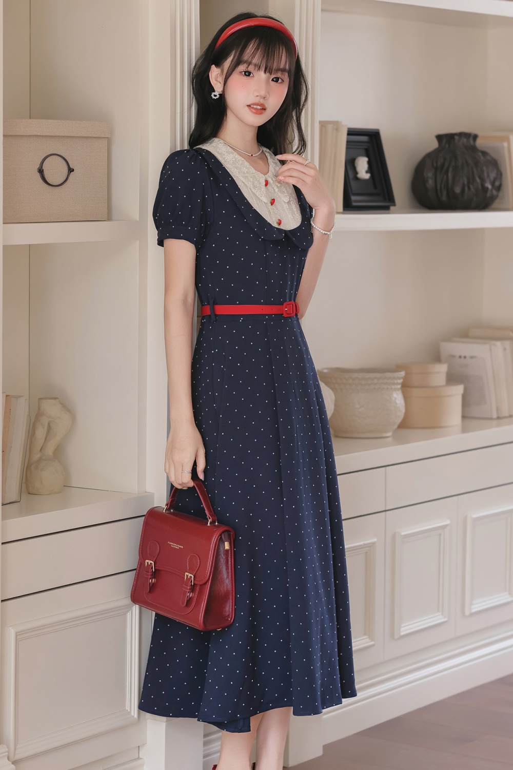 France style dress pinched waist long dress for women