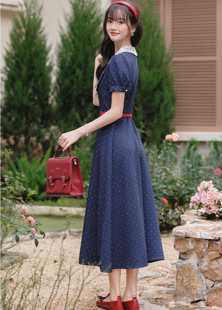 France style dress pinched waist long dress for women