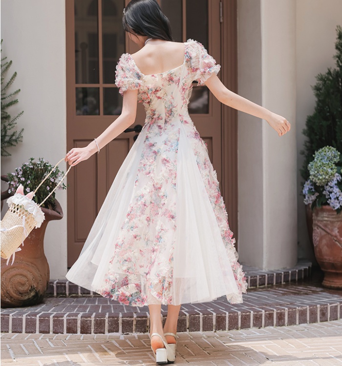 Summer splice gauze flowers romantic France style dress