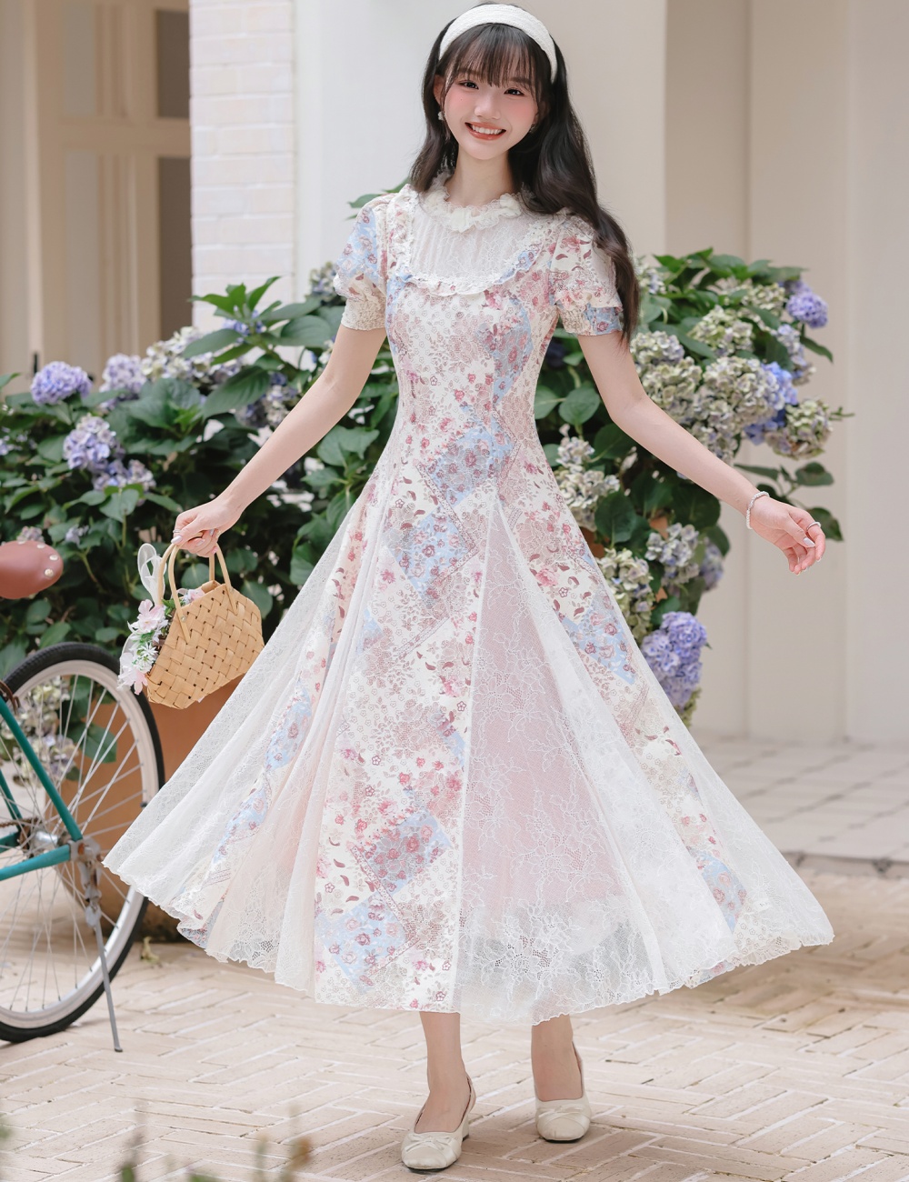 Lace splice summer France style doll dress for women