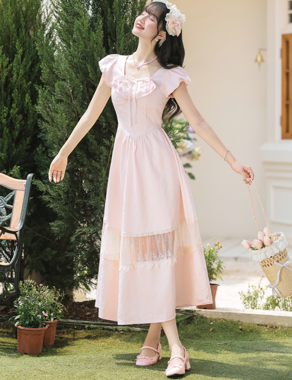 Splice slim tender lady dress lace sweet dress