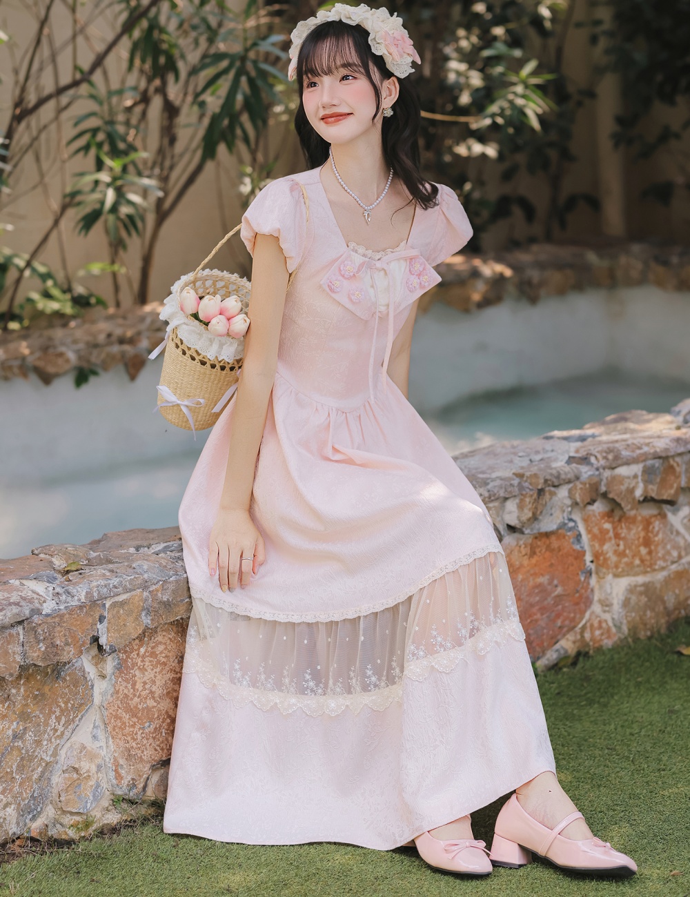 Splice slim tender lady dress lace sweet dress