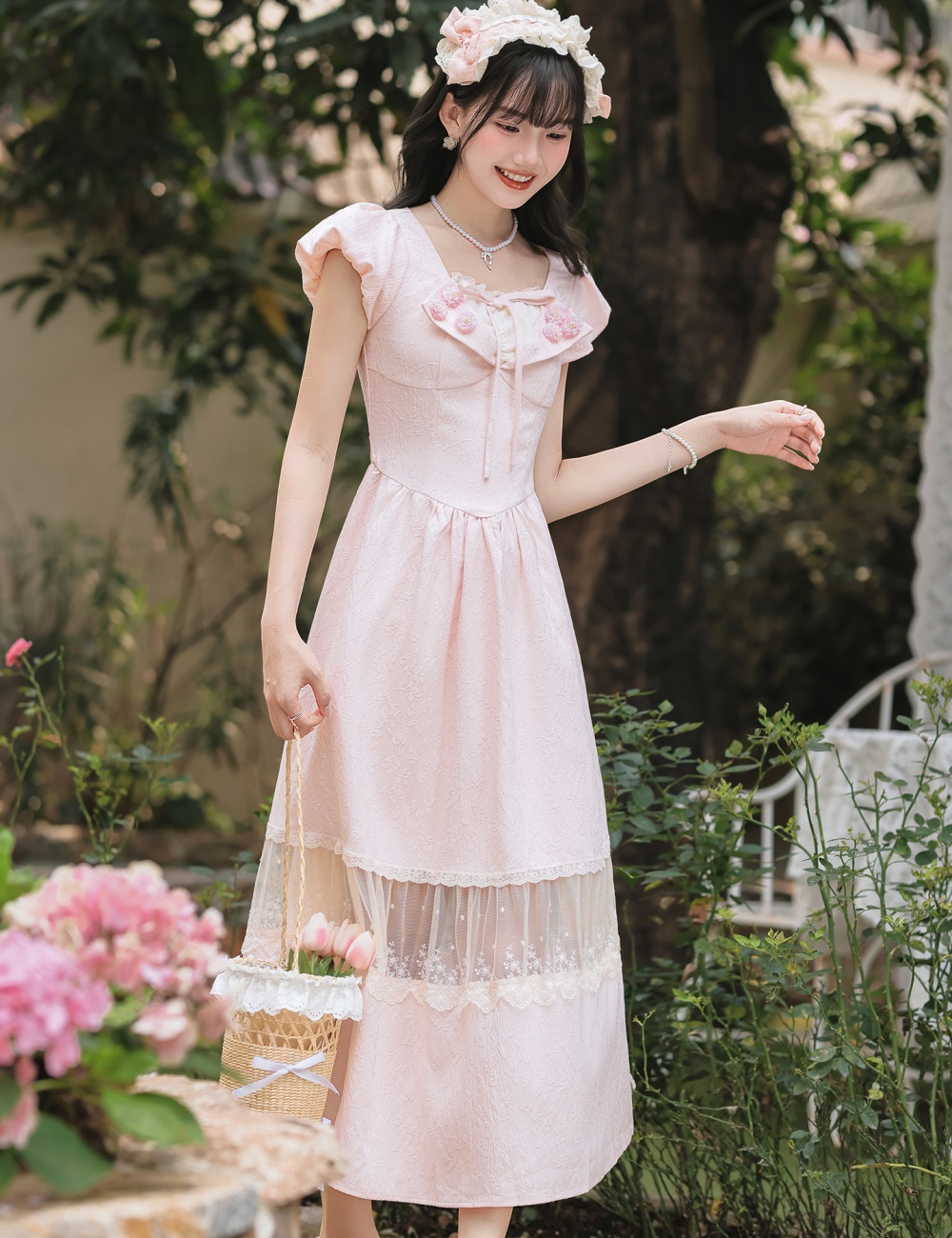 Splice slim tender lady dress lace sweet dress